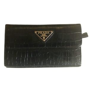 Prada Black Croc-Embossed Wallet